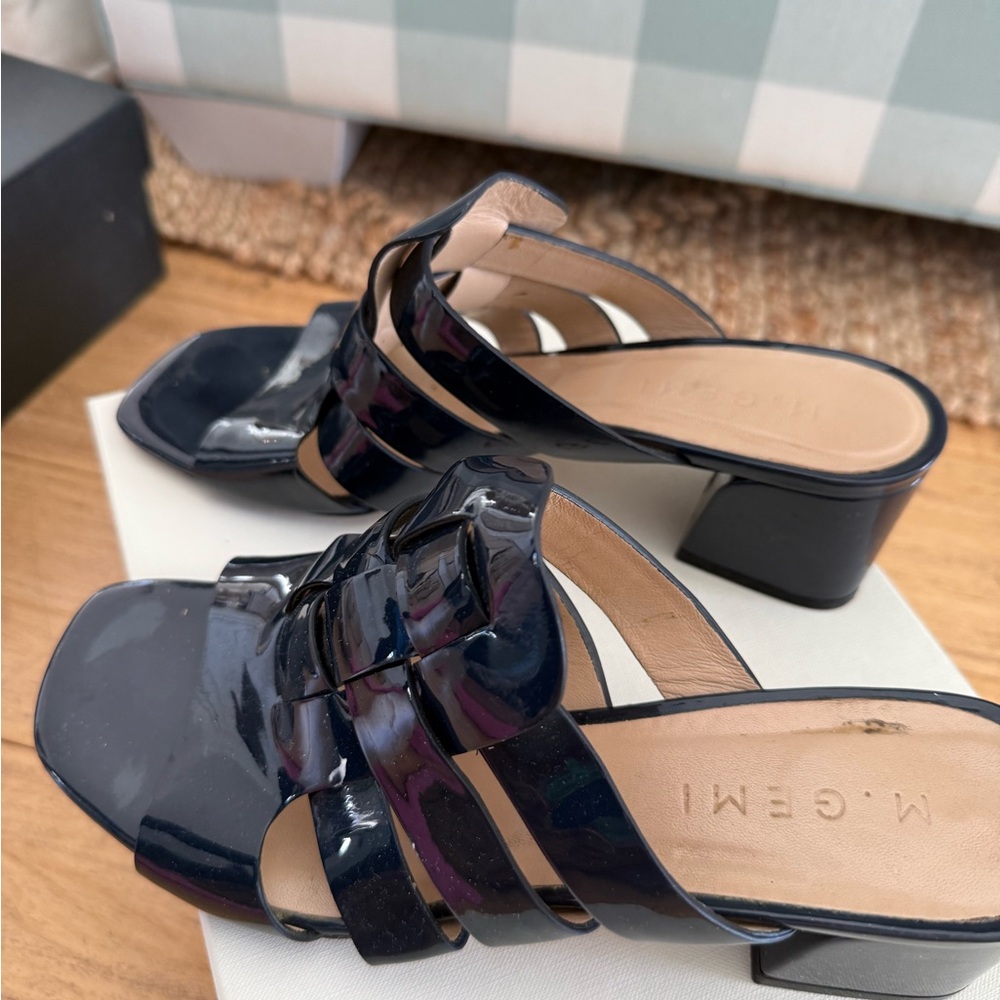 M. Gemi Black Patent Leather Knot Strap Mules